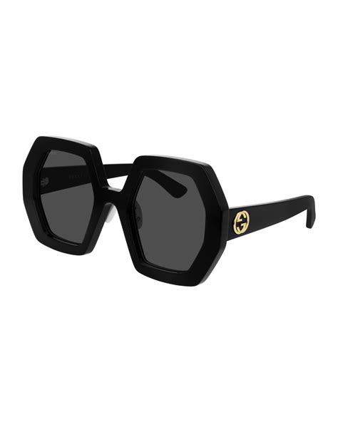 gucci hexagon sunglasses black|gucci sunglasses unisex.